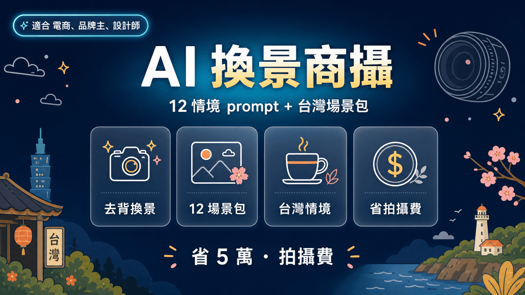 AI Lifestyle 換景商攝|12 情境 prompt + 台灣場景包