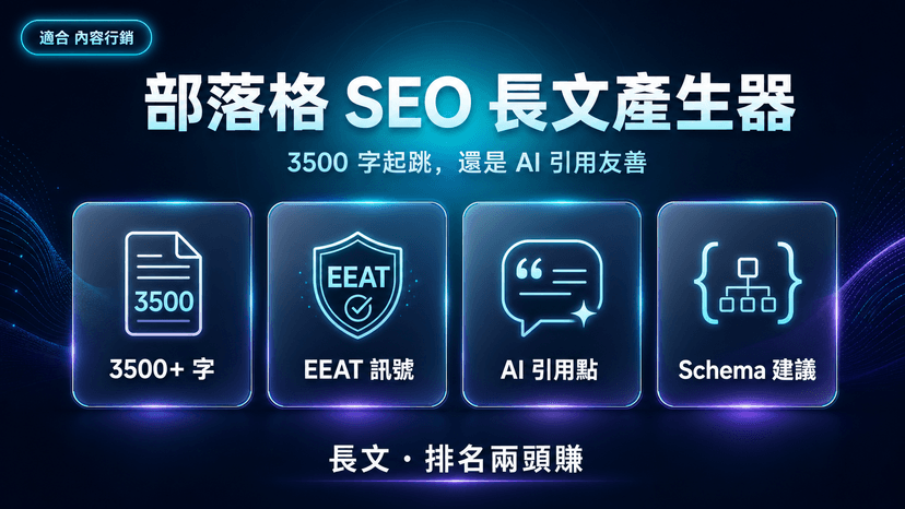 部落格 SEO 長文產生器|3500 字起跳,還是 AI 引用友善的那種