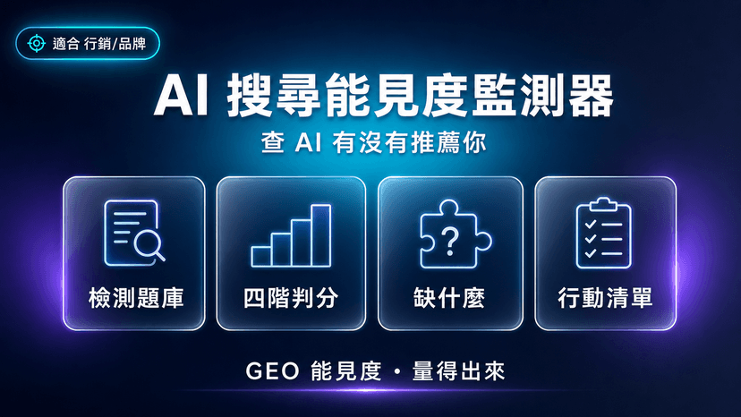 AI 搜尋能見度監測器|查你的品牌在 ChatGPT、Perplexity 有沒有被推薦