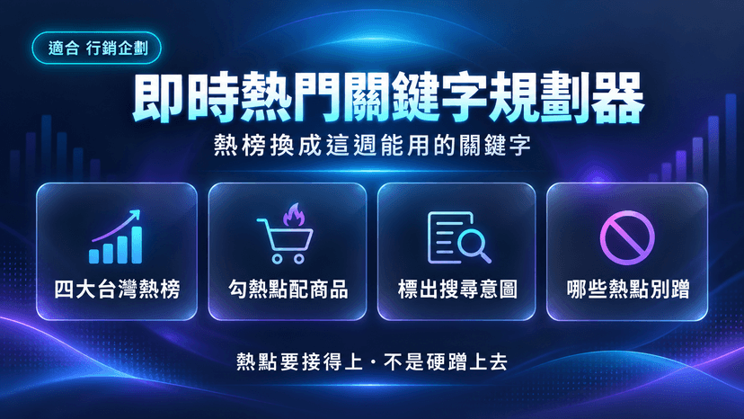 即時熱門關鍵字規劃器|熱榜看完,換成這週能用的字