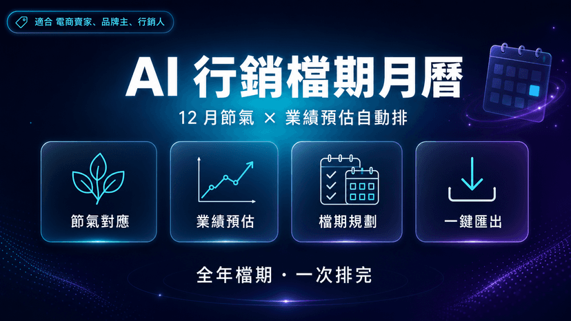 AI 行銷檔期月曆封面:自動產生 12 月節氣 × 業績預估