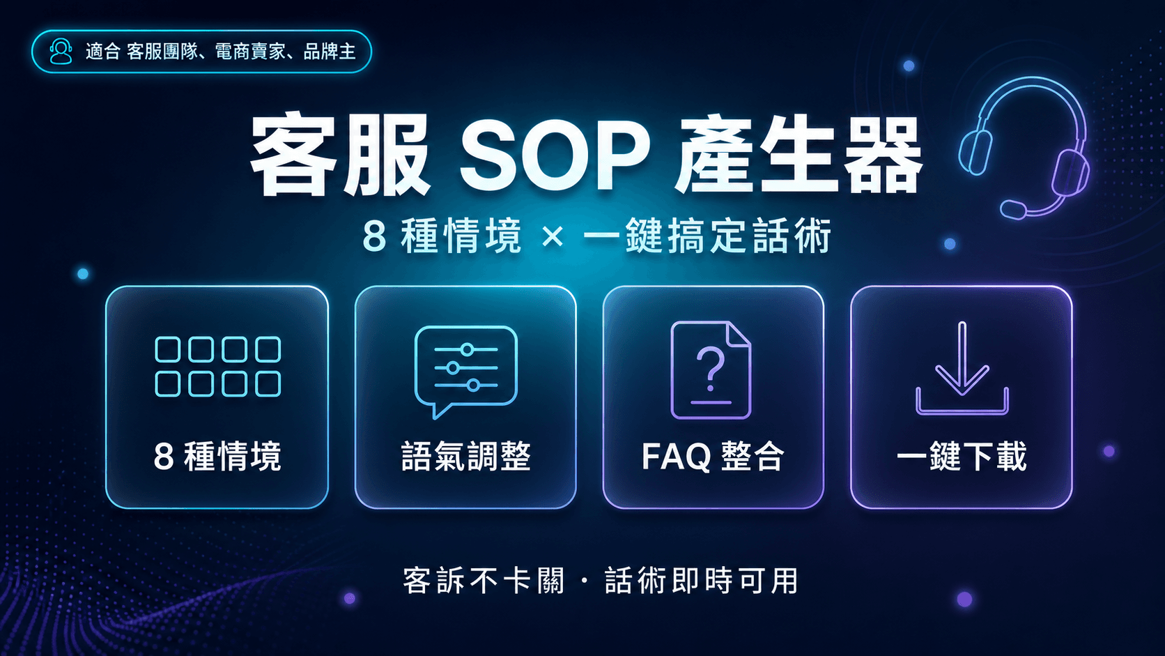 客服 SOP 產生器|8 種情境 × 一鍵搞定話術