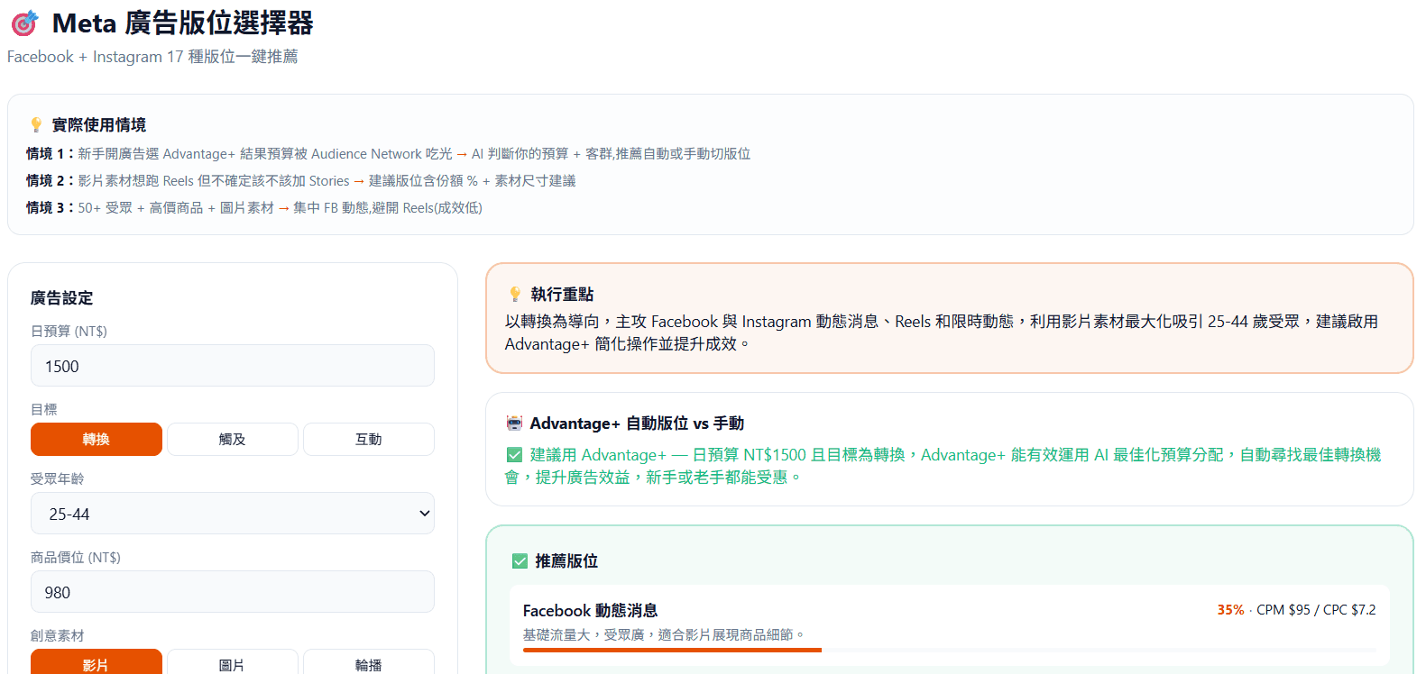 Meta 廣告版位選擇器